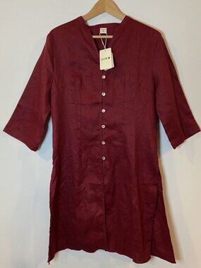NWT Lintico Linen Tunic Lagenlook Button Front Side Slits Dark Red M New